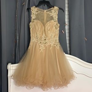 Tan Lacey flowy party dress with jewels